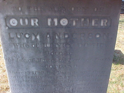 Inscription on the grave of Lucy Anderson Dowie.