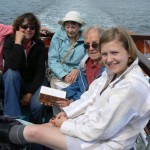 Three generations of descendants of Lucy Anderson returning from their day on the Isle of May – July 4, 2009. (l. to r.) Susan Ciccantelli, Dale and Roger Acker, Allison Bohr. Photo courtesy of James Allan, who also kindly flew me over the island on my second visit in 2003.