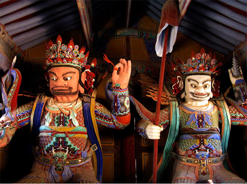 Two of the four Cheonwang mun (Gate Guardians) at the Tongdosa Temple, South Gyeongsang province
