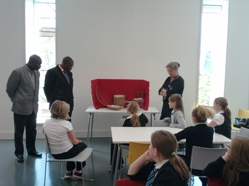 Mike, Lovemore and Sarah drop into a schools session in the Learning Centre at the National Museum of Scotland