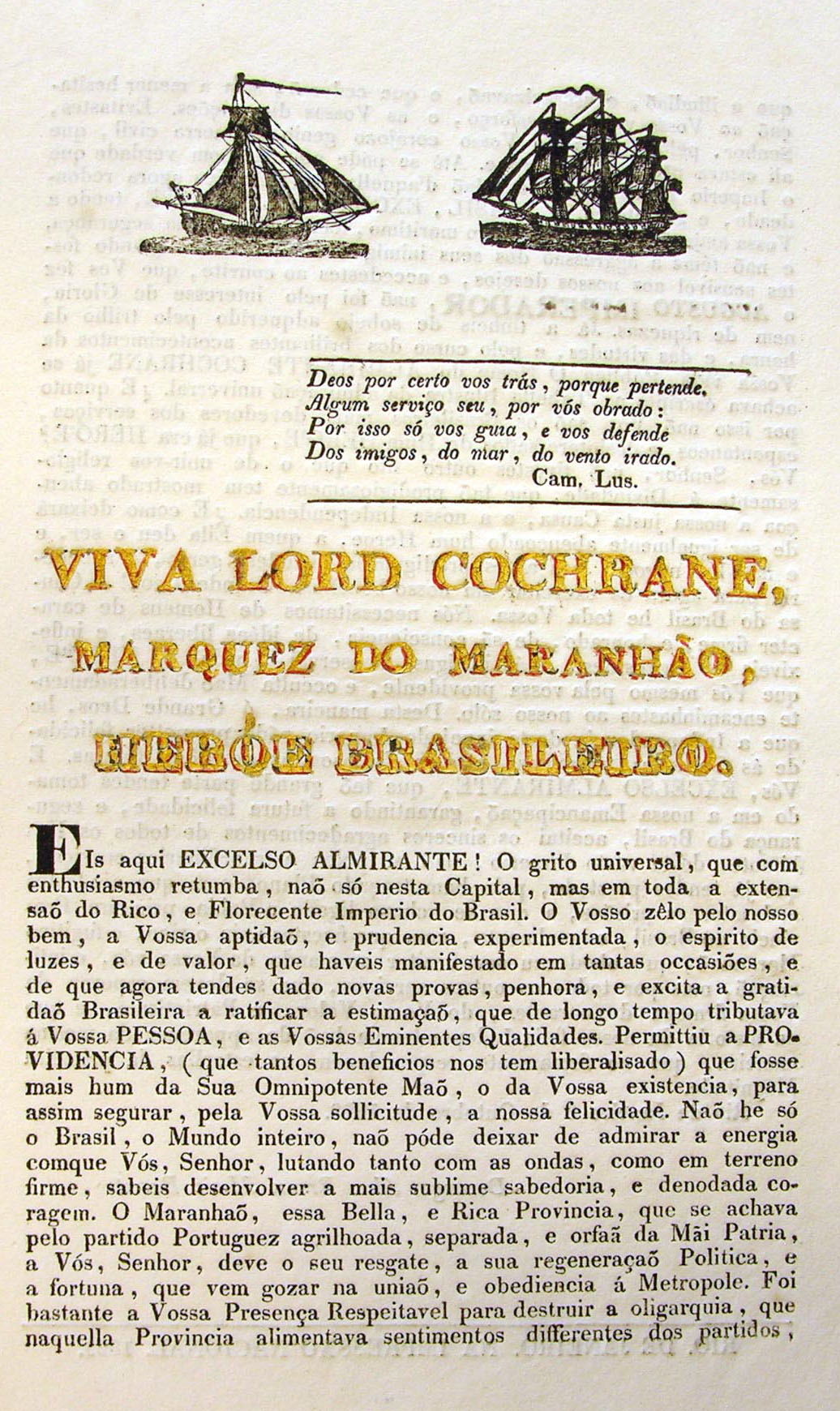 Address to Lord Cochrane from the government of Brazil, 1823 in gratitude for his role in helping overthrow Portuguese rule. It begins 'Long Live Lord Cochrane, Marquis of Maranhao, Hero of Brazil', and is part of the extensive archive of his time in South America. National Records of Scotland 