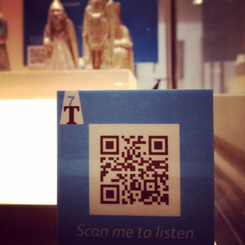 QR code in the gallery linking to V Campbell's piece about the Lewis Chessmen