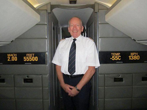 Captain Tony Yule aboard Concorde G-BOAA at National Museum of Flight, East Fortune