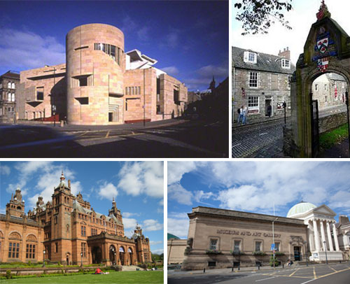 The four core project partners (clockwise from top left): National Museums Scotland, Aberdeen University Museum, Perth Museum & Art Gallery and Glasgow Life