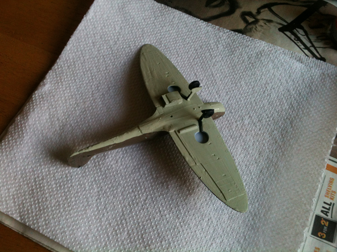 Underside of the Spirfire Airfix model during painting