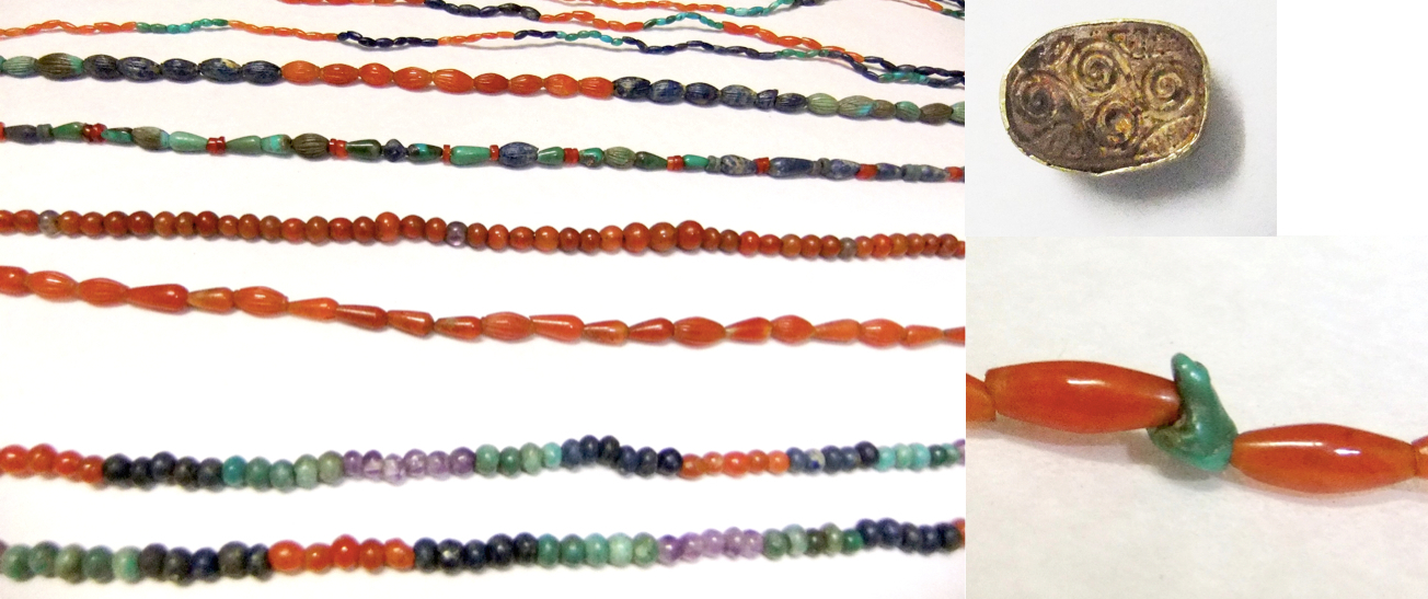 Beaded necklaces found in a tomb at Harageh