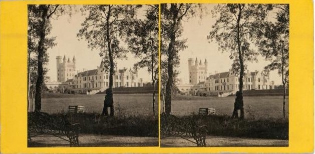 Stereocard depicting Balmoral Castle from the North West, by George Washington Wilson & Co., Aberdeen, 1863