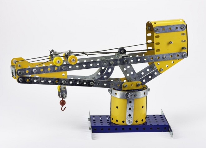 Model of a cantilever crane, made from Meccano, plastic, metal and string by Albert M.J. Hutchings, Dalkeith, 2012.