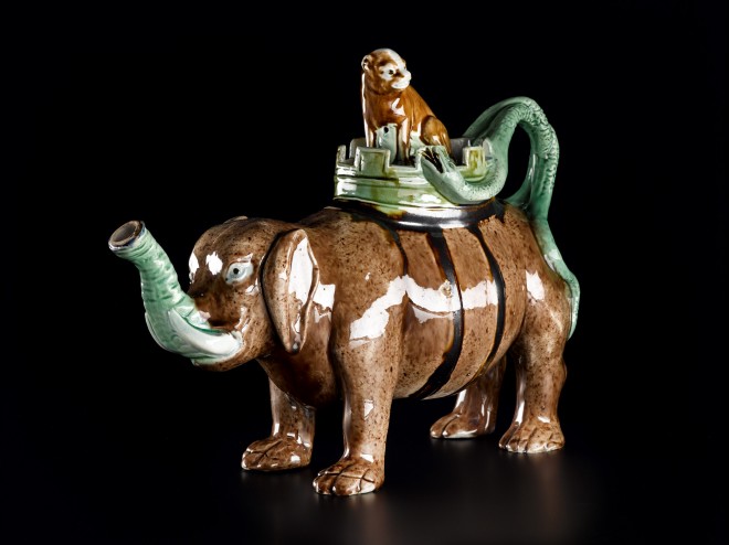 Staffordshire teapot in the shape of an elephant, 1770s