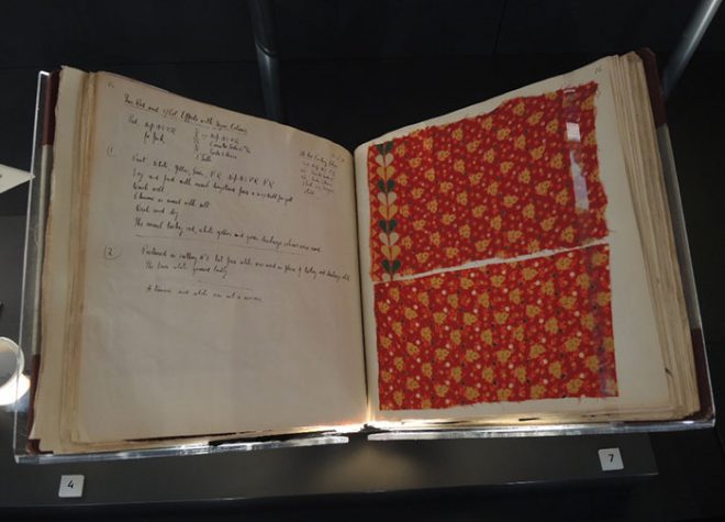 The Turkey Red Laboratory book on display in the Fashion and Style gallery.