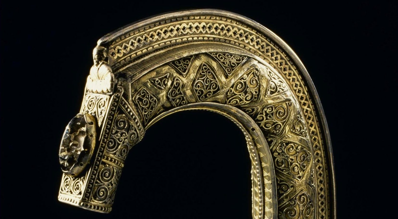 Pattern details on the Reliquary, known as the Coigrich, or crosier shrine, of St Fillan of Glendochart, silver gilt, 15th-century, 