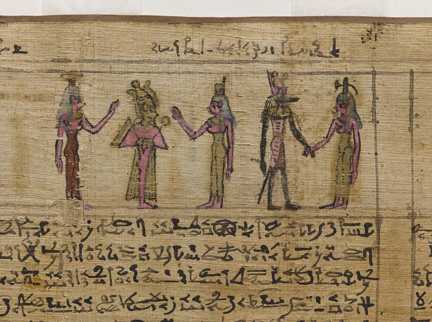 Detail of the funerary papyrus of Tanuat, wife of Montsuef, written in demotic and hieratic scripts on a roll of papyrus and illustrated with coloured vignettes: Abd el-Qurna, Thebes, Egypt, 9 BC.