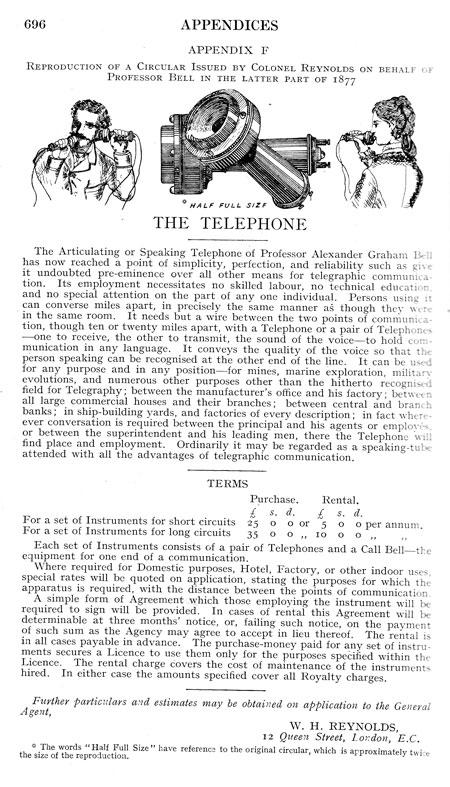 British advertisement for a set of telephone instruments, 1877