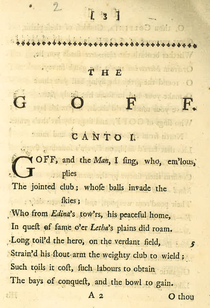 ‘The Goff: an heroi-comical poem in three cantos’ / Mathison, Thomas, 1721-1760. Second ed. 1763