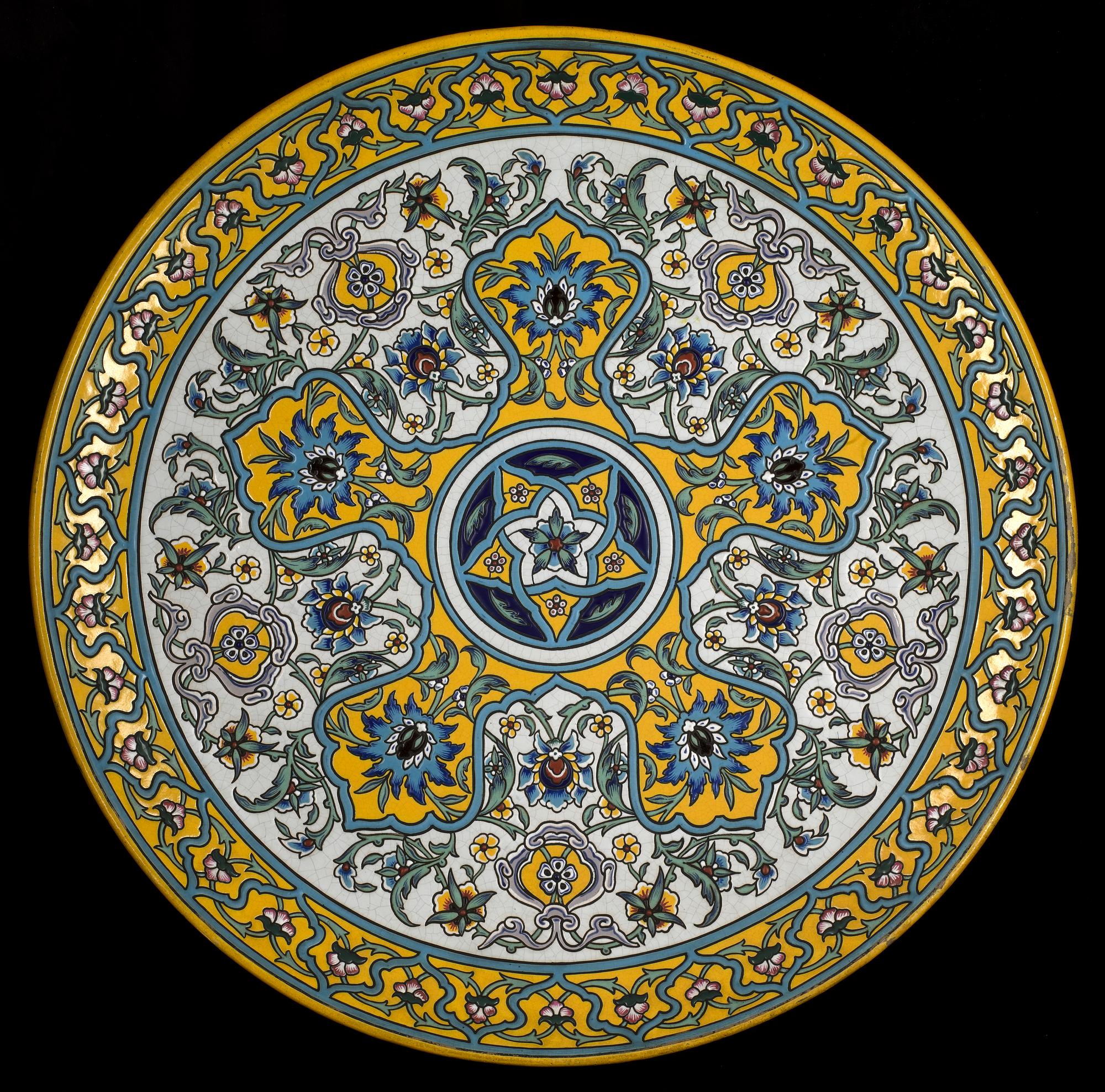 Painted and glazed earthenware dish by Leon Parville, Paris, France, c1873