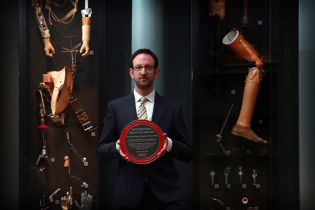 Dr Sam Alberti, Keeper of Science and Technology with the award with the award for an innovation of international mechanical engineering significance by the he Institute of Mechanical Engineers Image © Stewart Attwood Photography 2017. All other rights are reserved. Use in any other context is expressly prohibited without prior permission. No Syndication Permitted.