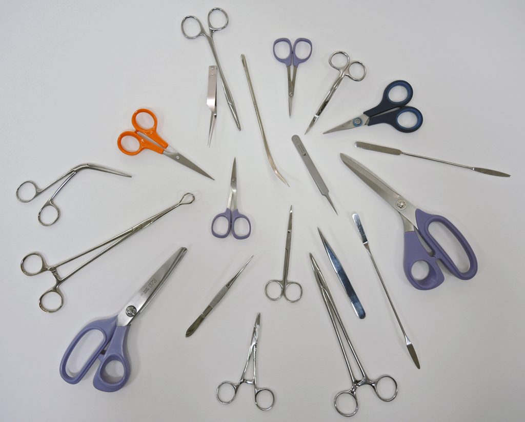 The range of scissors and tweezers in the everyday use