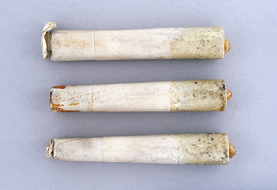 Enfield Pattern 1853 Percussion Rifle Musket cartridges, 1857, NAM. 1972-03-37-1 © National Army Museum