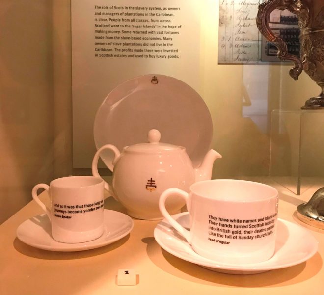 The Empire Cafe tea set on display in the National Museum of Scotland.