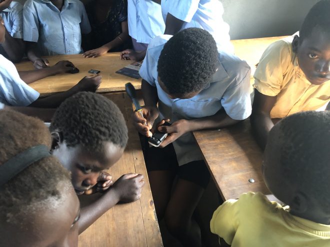 Working with school children in Zambia.