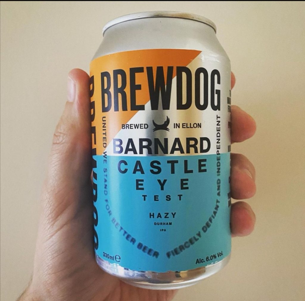 Can of Brewdog beer called "Barnard Castle Eye Test".