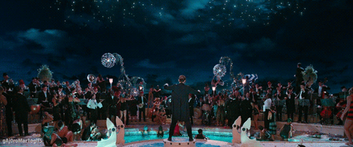 GIF of the Great Gatsby film with tonnes of fireworks going off.