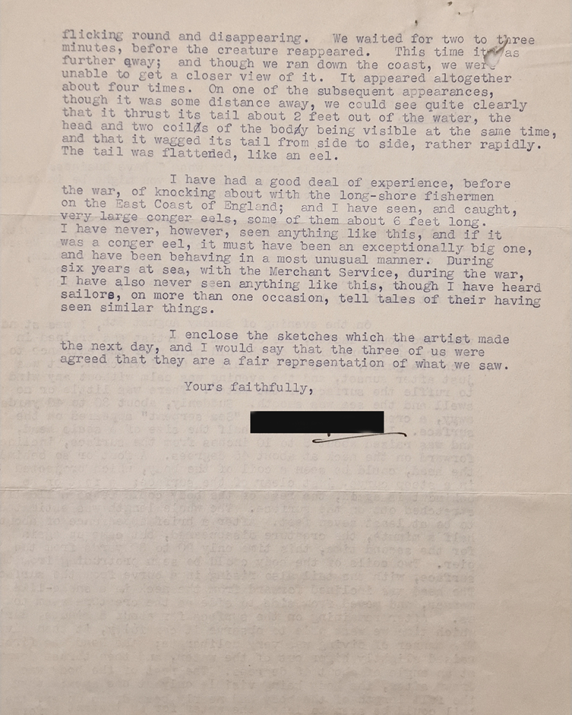 Photo of a typewritten letter. We have transcribed it below.