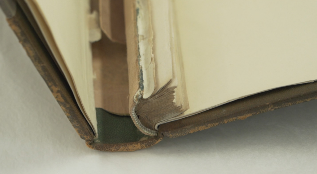 Colour photo of the detail of a book binder.