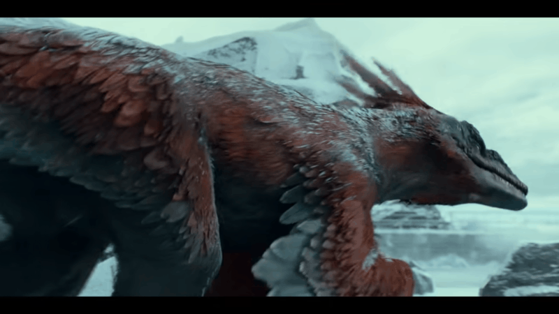 GIF of Pyroraptor in Jurassic World Dominion with red feathers.