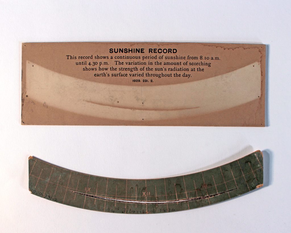 Some card with a groove burned out of it showing the sunshine record for a period in 1921.